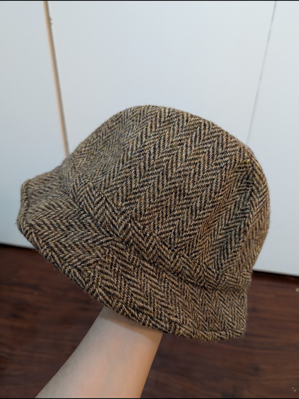 Vintage Harris Tweed Herringbone Kids' Bucket Hat 100% Wool Handmade in Scotland